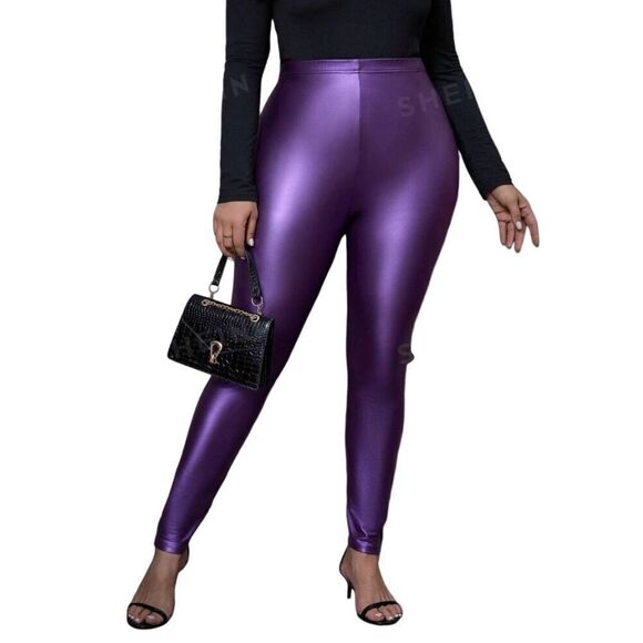 Purple Faux Leather Leggings - Picture 5 of 7
